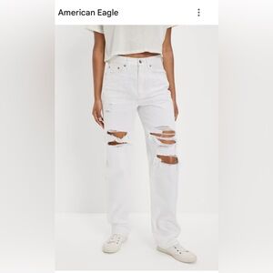 American Eagle high rise baggy ripped jeans white size 18